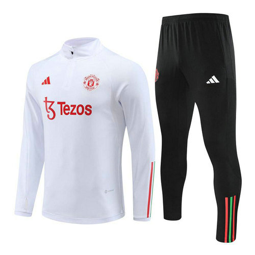 bianco tuta con mezza zip manchester united 2023-2024 uomo