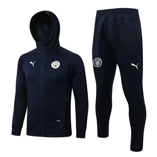 giacca con cappuccio zip intera manchester city 2022-2023 blu reale uomo