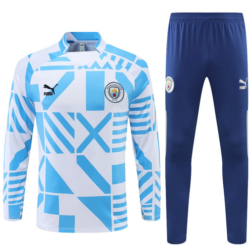 giacca sportiva con mezza zip manchester city camouflage bianco blu 2022-2023 uomo