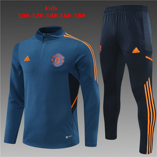 giacca sportiva con mezza zip manchester united 2022-2023 blu bambino