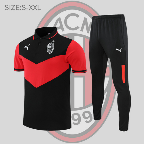 maglia polo calcio ac milan 2022-2023 nero e rosso uomo