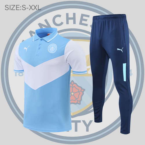 maglia polo calcio manchester city 2022-2023 blu e bianco uomo