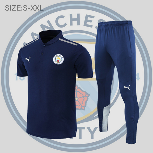 maglia polo calcio manchester city 2022-2023 striscia bianca blu scuro uomo