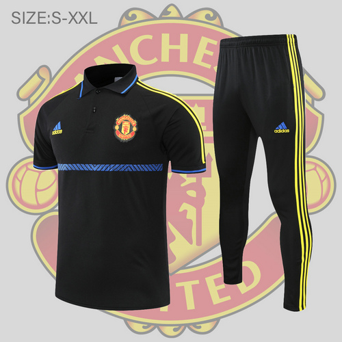 maglia polo calcio manchester united 2022-2023 strisce nere e blu uomo