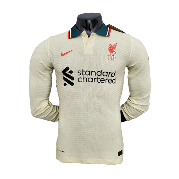 manica lunga seconda maglia liverpool player 2021 2022 bianco uomo