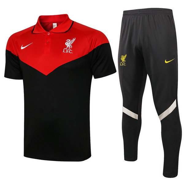 moda maglietta polo liverpool completo 2021 2022 nero rosso uomo