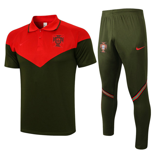 moda maglietta polo portogallo completo 2021 2022 rosso verde uomo