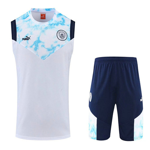 pantaloncini + canotta manchester city 2022-2023 bianco blu uomo