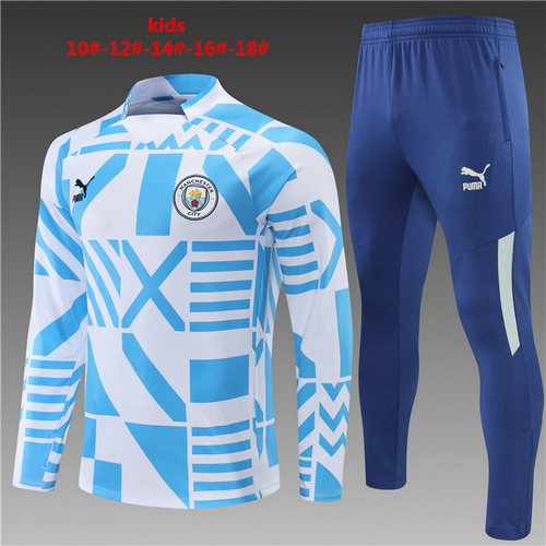 poco prezzo tuta sportiva scollo alto manchester city blu bianco 2022-2023 bambino