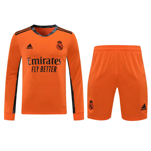 portiere maglie+pantaloncini real madrid manica lunga 2021 arancione uomo