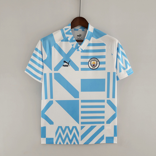 pre-match maglia manchester city blu e bianco 2022-2023 uomo