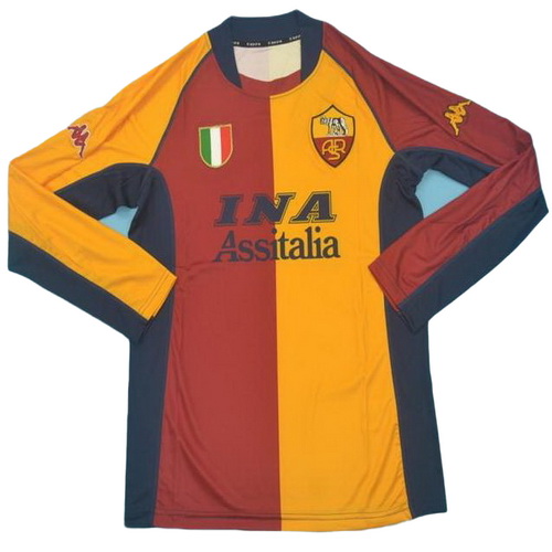 prima maglia as roma manica lunga 2001-2002 rosso giallo uomo