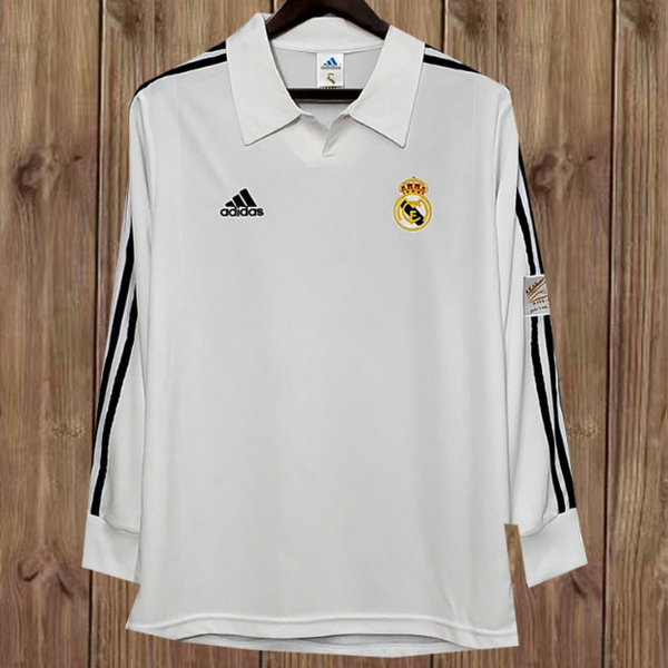 prima maglia real madrid manica lunga 2001-2002 bianco uomo