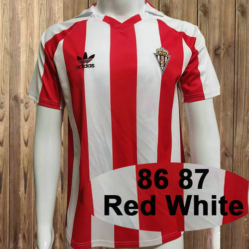 rosso bianco maglia sporting de gijon 1986-1987 uomo