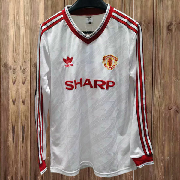 seconda maglia manchester united manica lunga 1986-1988 bianco uomo