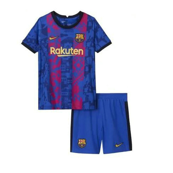 terza maglia barcellona 2021 2022 blu rosso bambino